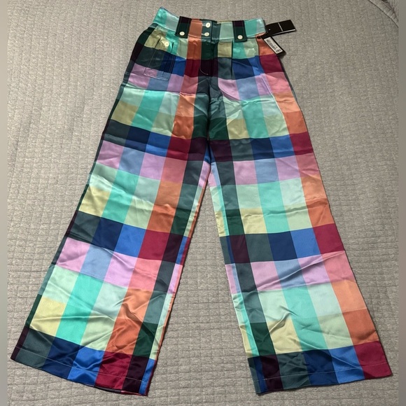 Emporio Armani Pants - Emporio Armani Multicolour Checked High-Waisted Wide Leg Trousers Size 4